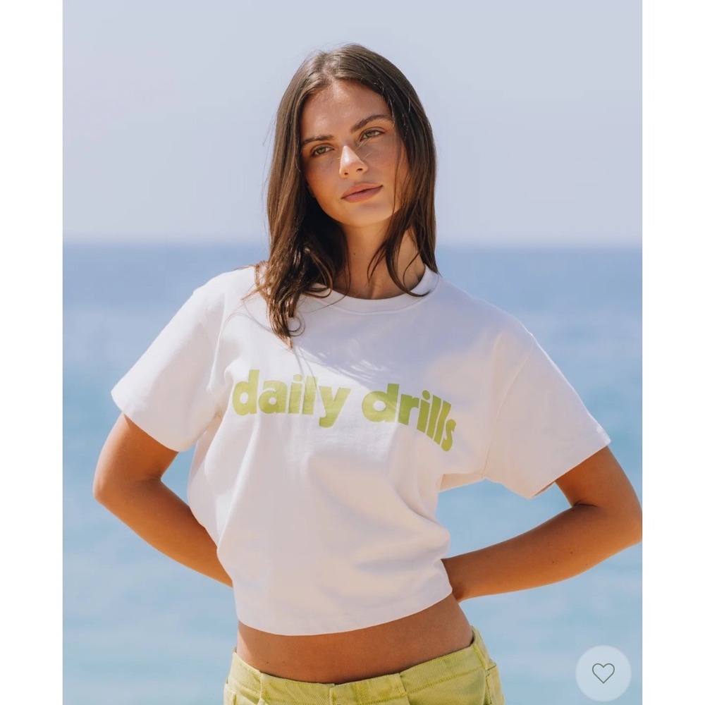 Daily Drills Boxy Tee Citron & Cream Size XS/S NIB